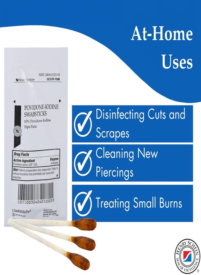 Henry Schein Prep Povidone-Iodine Swabsticks 3's, Individually Packed, Sterile, Antiseptic for Skin Preparation, 10% Povidone-Iodine- 50 Count (Pack of 2) - Image 4